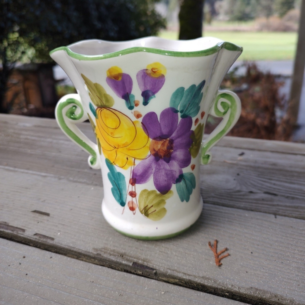 Hand Painted in Italy Floral Vase